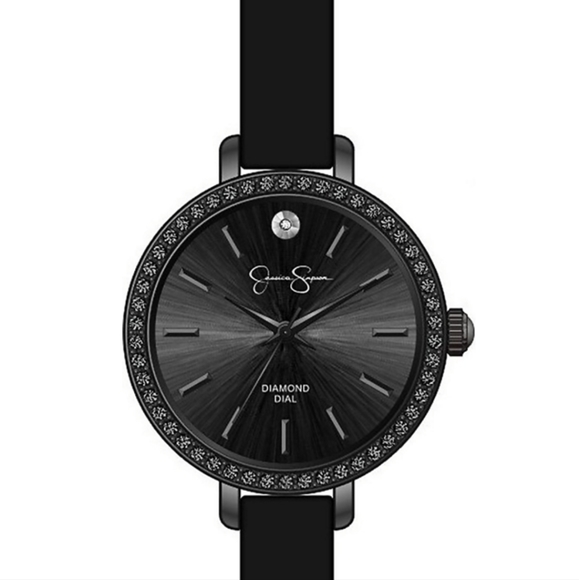 💕NWT Jessica Simpson Gunmetal Genuine Diamond Dial w/Black Strap Watch💕 - Picture 3 of 10
